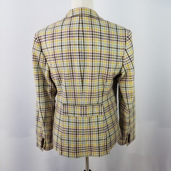 L.L. Bean Teal Lavender Brown Yellow Blue Wool Blend Vintage Blazer Jacket 10 - Picture 3 of 5
